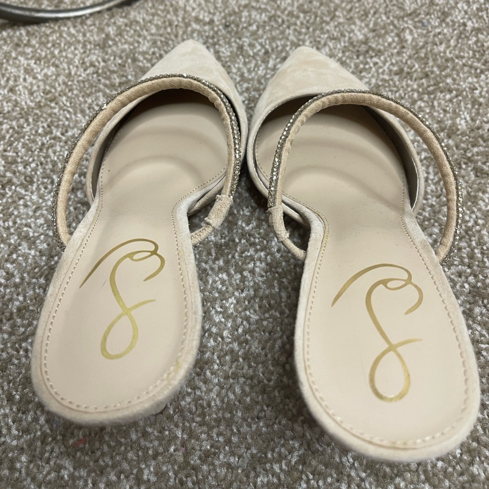 Sam Edelman Beige Pointed-Toe Mules with Rhinestone Strap - Picture 3 of 5